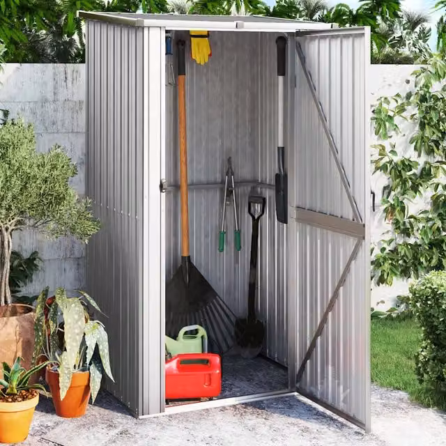 Capanno da Giardino vidaXL in Acciaio Zincato e Plastica, Grigio, L: 118,5 cm, P: 97 cm, H: 209,5 cm – 1