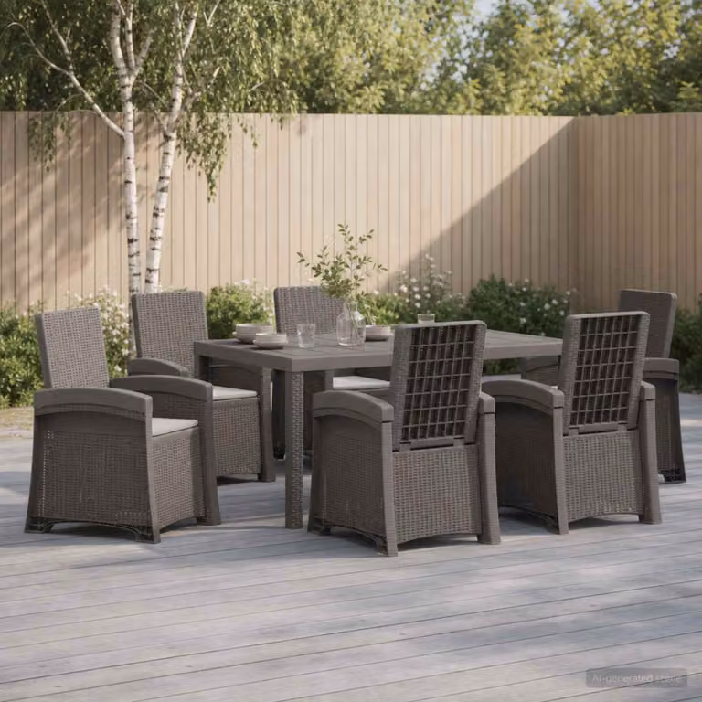 Set da pranzo per giardino e terrazza vidaXL in rattan sintetico grigio, composto da 7 pezzi