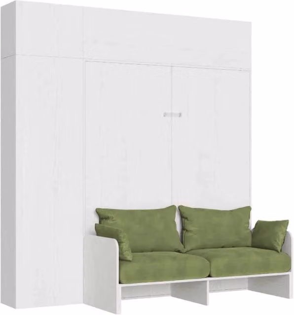 Letto Matrimoniale A Scomparsa Kentaro con Divano e Mobili Bianco Frassino e Verde 160x200 cm