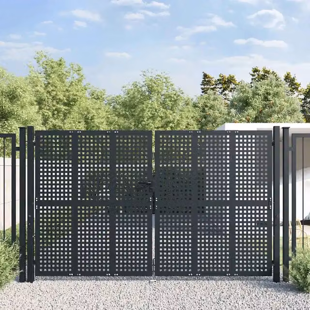 Cancello doppio da giardino vidaXL in acciaio con rete metallica, colore antracite, L: 300 cm, H: 200 cm – 1
