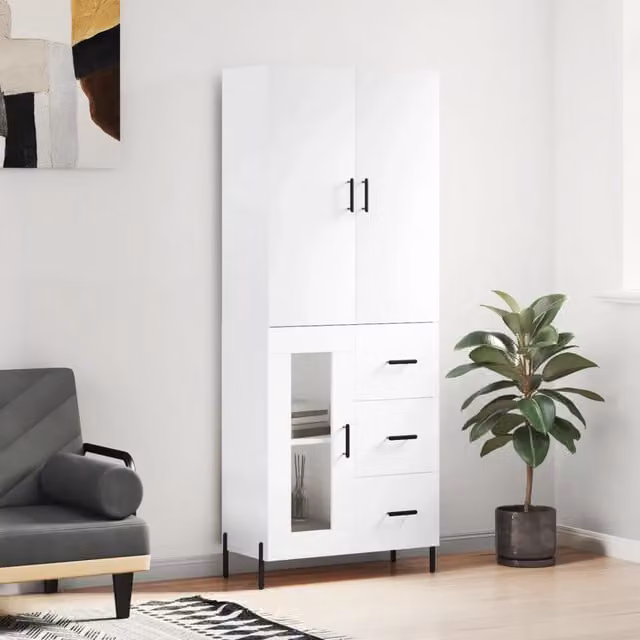 Credenza moderna bianca vidaXL in legno e metallo L: 69,5 cm, P: 34 cm, H: 180 cm