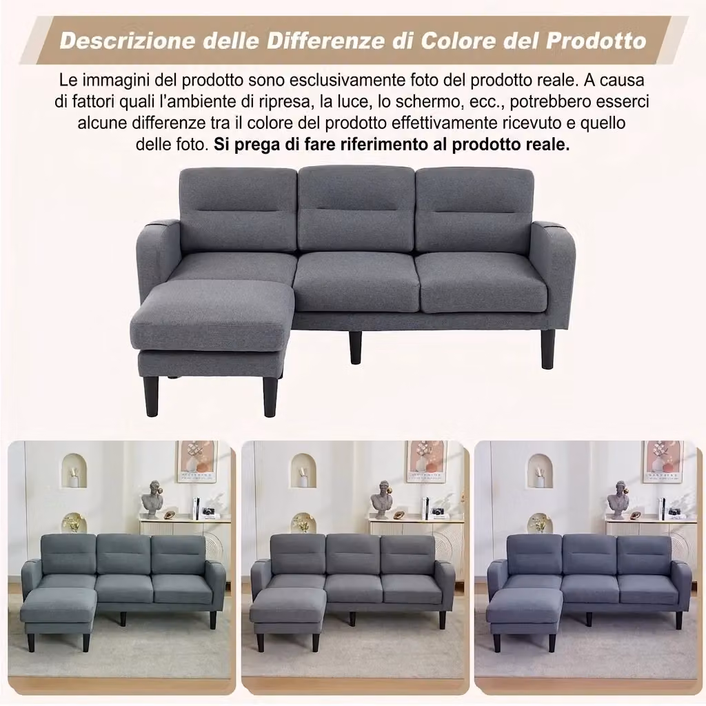 Divano angolare 3 posti con chaise longue reversibile Vovees Living in tessuto grigio L/P/H: 204 x 136 x 80 cm – 2