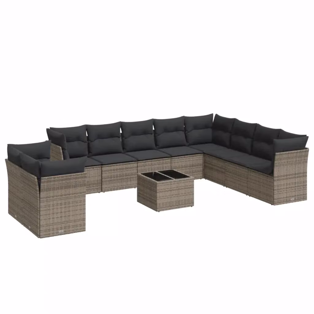 Set di divani da giardino VIDAXL in polyrattan grigio con cuscini, 11 pezzi – 2