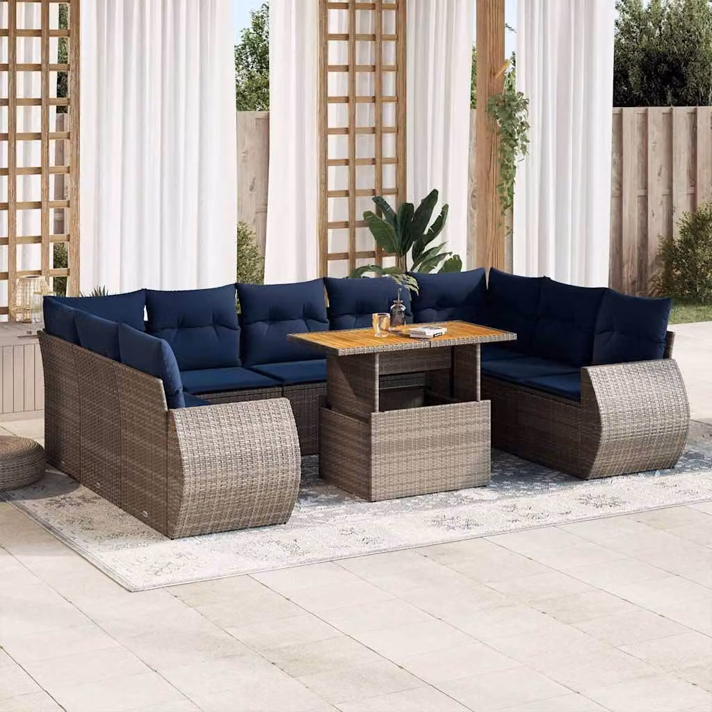 Maison Exclusive - Set Divano da Giardino 10 pz con Cuscini Grigio in Polyrattan