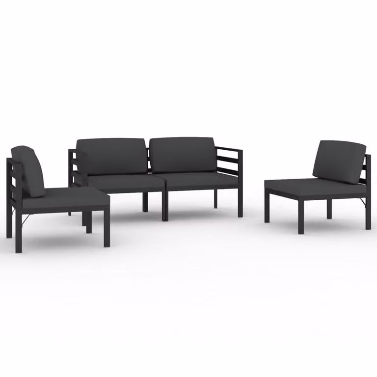 Set Divani da Giardino 4 pz con Cuscini in Alluminio Antracite