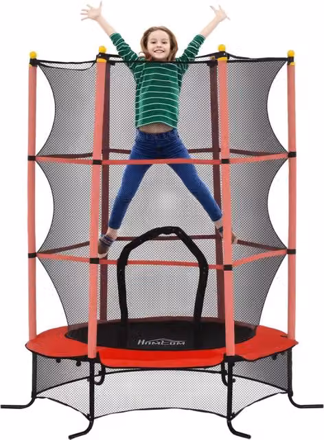 Trampolino Elastico Giardino Bambini ¨C Xylo ¨C Rete Sicurezza ?1.6x1.9m Rosso 3-10 Anni