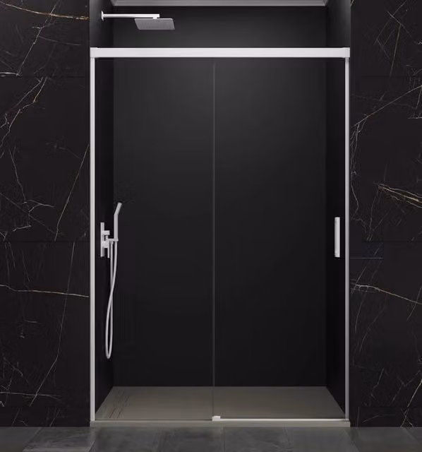 Box doccia frontale BASIC 1 fisso + 1 scorrevole 125-130 cm (51-56) bianco opaco vetro trasparente