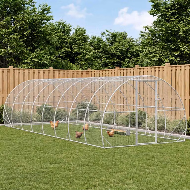 vidaXL Pollaio Argento 800 x 300 x 200 cm Acciaio zincato