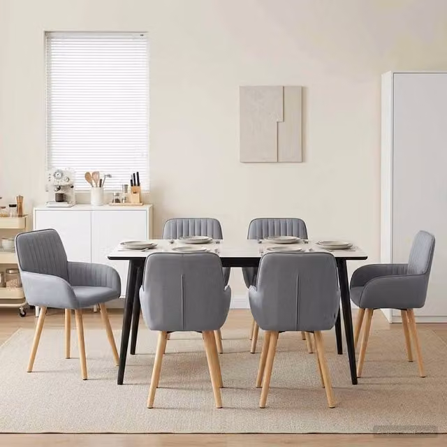 Set di 6 sedie da pranzo moderne vidaXL in tessuto grigio con gambe in legno di gomma, L: 56,5 cm, P: 50 cm, H: 87,5 cm – 1