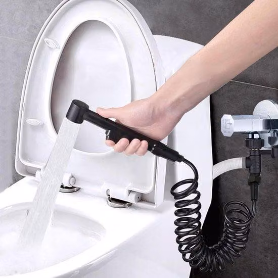 Tubo doccia telescopico inPoliuretano- molla in rame - 2 m - nero - doccetta da bagno - tubo doccia di ricambio - raccordo in rame - getto per bidet.