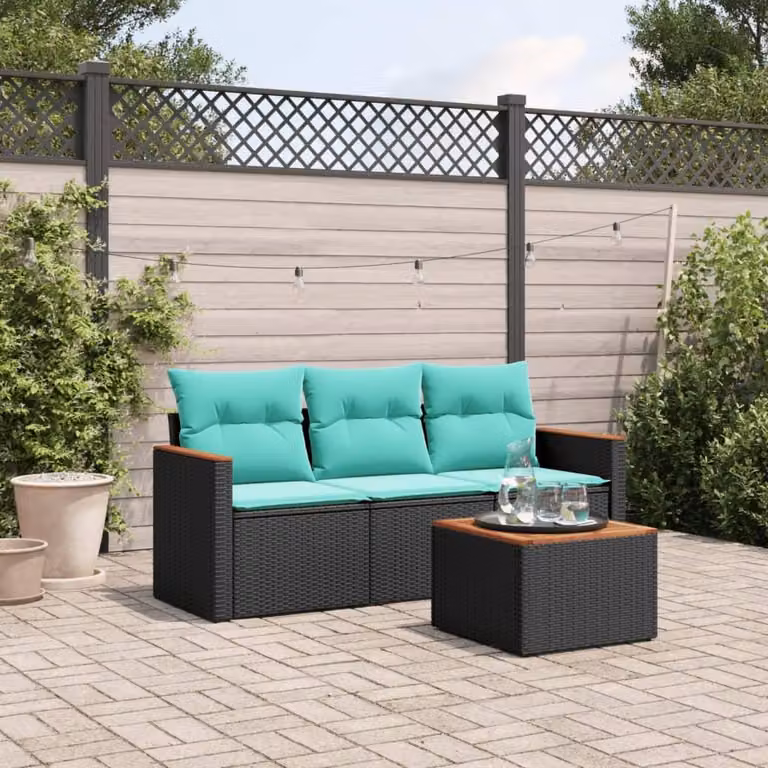 Maison Exclusive - Set divano da giardino a 4 pezzi con cuscini, in polyrattan nero