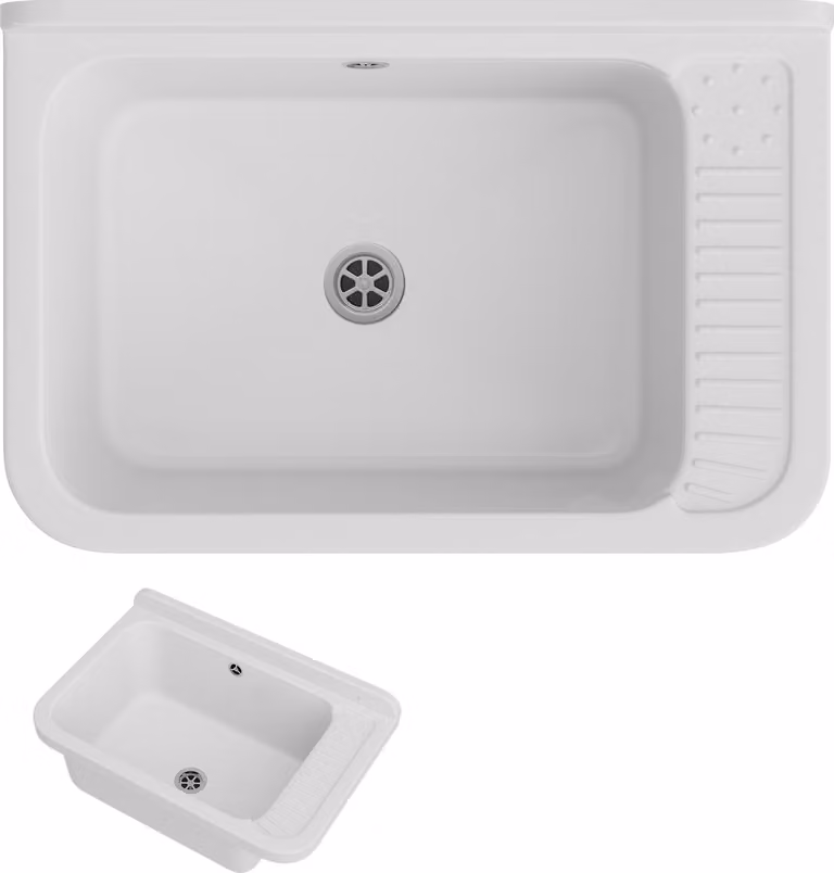 Granitan - Lavabo - Lavello - 58x38x26 cm - Bianco - con sifone - Lavello - NEGRA