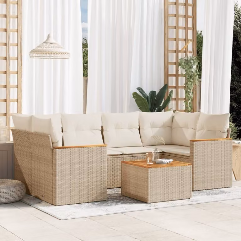 Maison Exclusive - Set Divani da Giardino 7 pz con Cuscini Beige in Polyrattan