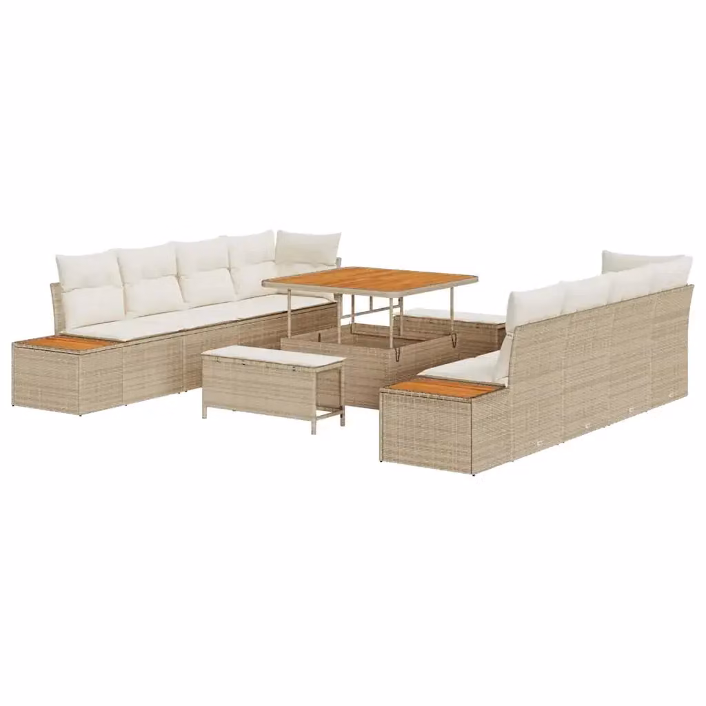 Set Divano da Giardino vidaXL 11 pz a forma di U in Rattan Beige con Cuscini e Tavolino – 2