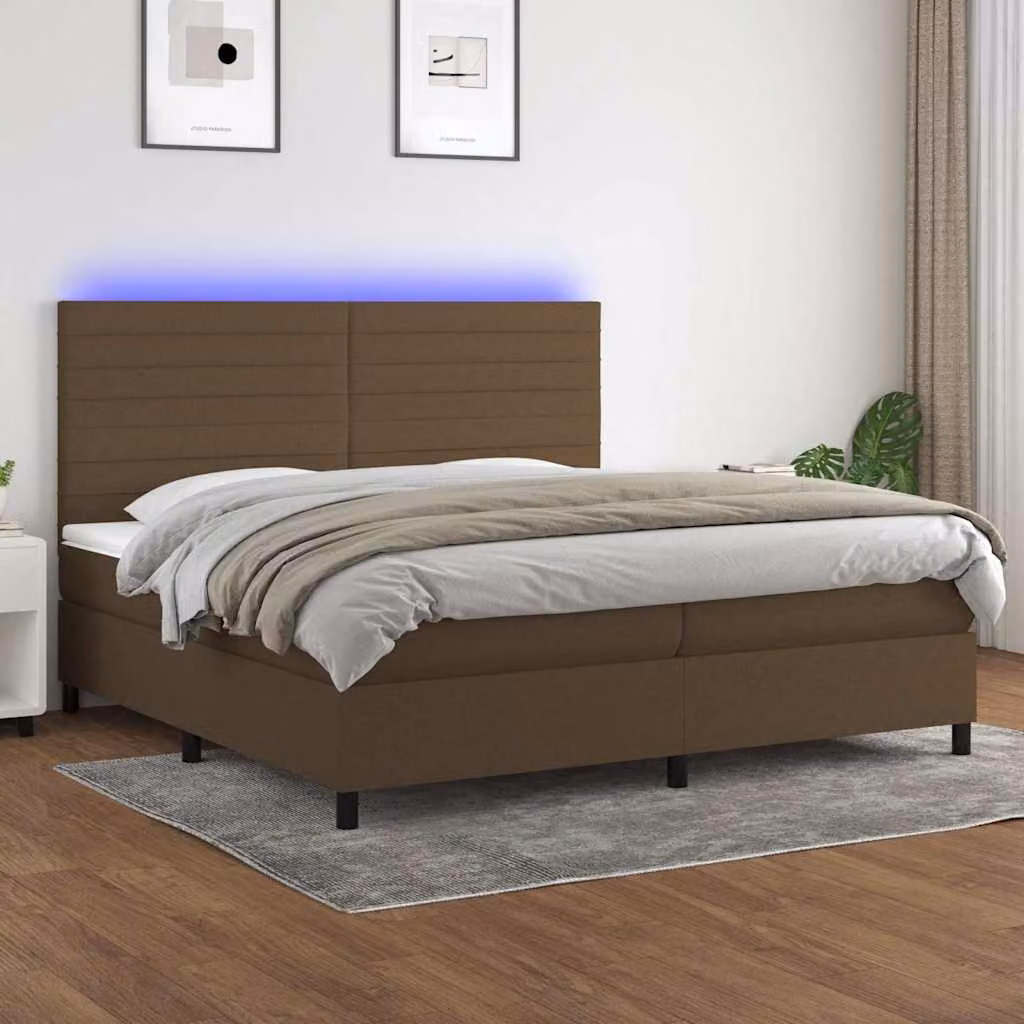 Letto Ibrido con Materasso e Illuminazione LED vidaXL in Tessuto Marrone e Bianco L/P: 200 x 200 cm – 1