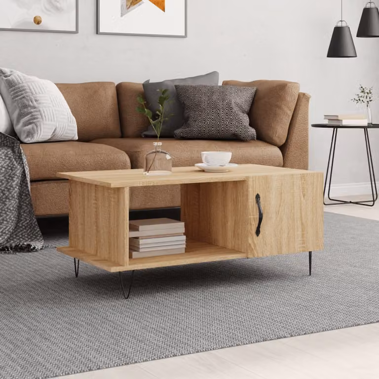 vidaXL Tavolino da Salotto Moderno in Legno e Metallo, Colore Rovere, L 90 x P 50 x H 40 cm