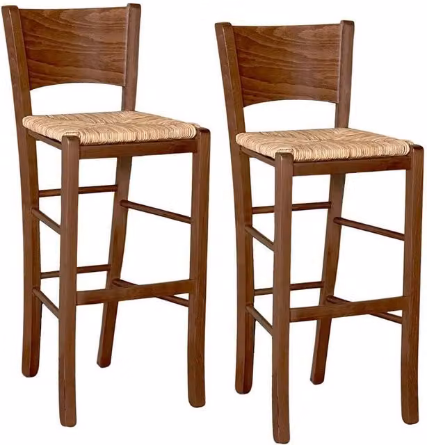 Sgabelli bar lucy in legno noce scuro h 73 cm con seduta in paglia di riso