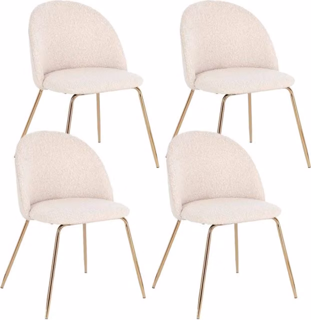 Set 4 Sedie 49x55x77 cm Tanya in Bouclè Oro e Avorio