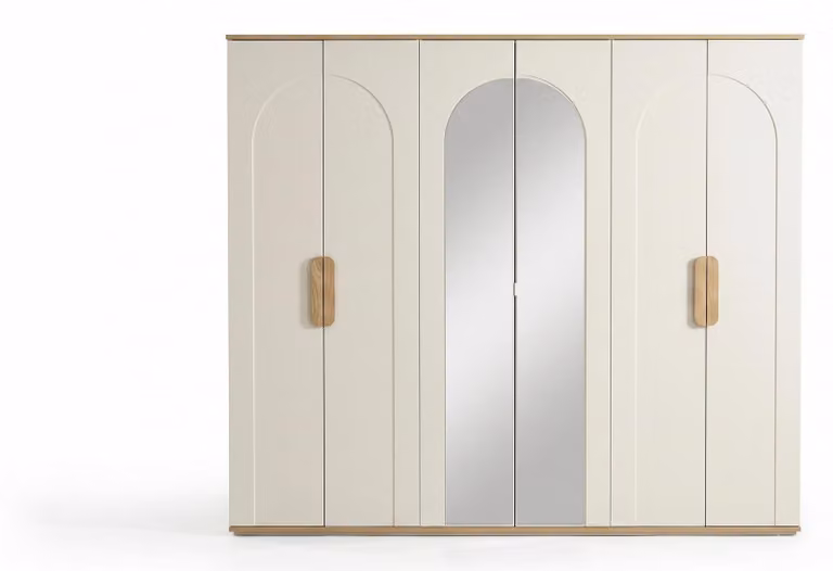Armadio indipendente, bianco, in legno naturale, moderno, con specchio, dal design elegante