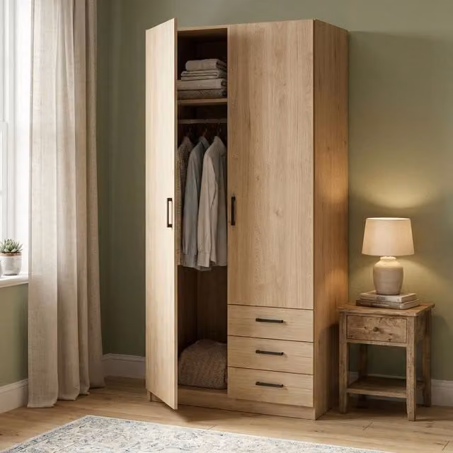 Armadio a 2 ante Sultani DMORA per camera da letto, colore Rovere, L: 99 cm, P: 50 cm, H: 200 cm