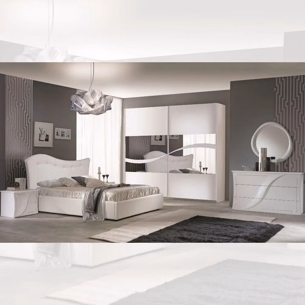 Set completo camera da letto moderna Veriaffari Mabel colore bianco larice con letto imbottito e contenitore – 2