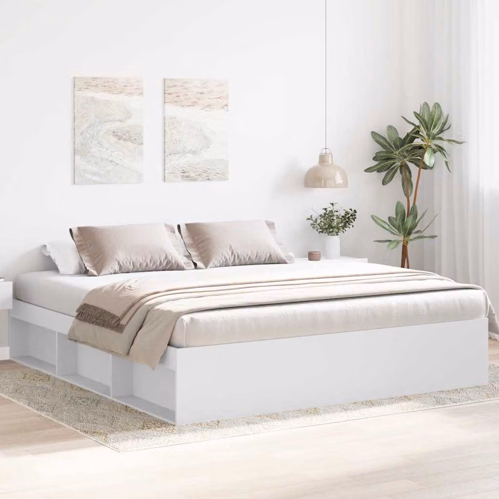 vidaXL Giroletto Bianco in Legno e Tessuto con Doghe Rigide 200x200 cm