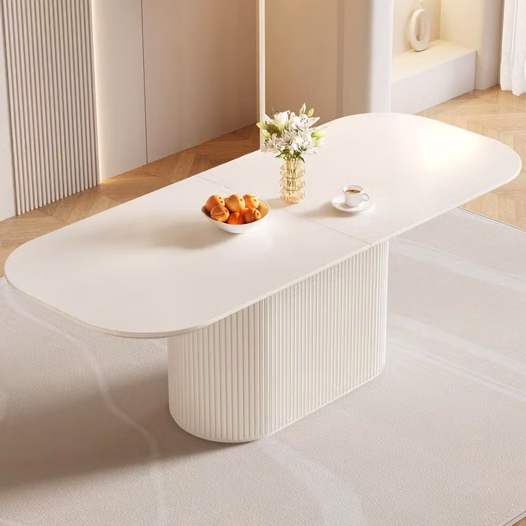 Tavolo da pranzo ovale, bianco e beige, 220 cm