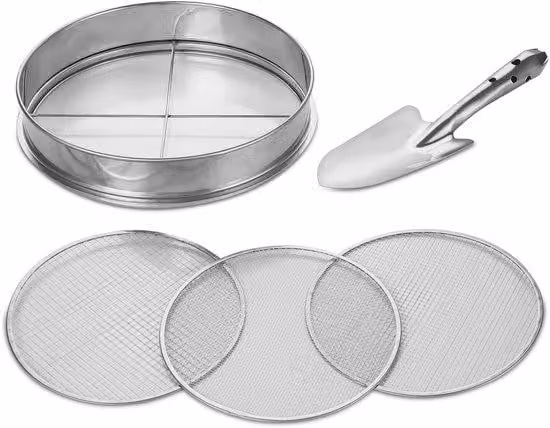 Ibenzoa® Setaccio da giardino 3-in-1 in acciaio inossidabile, diametro 30 cm, con inserti filtranti intercambiabili da 3/6/9 mm, capacità 5 litri, include una paletta