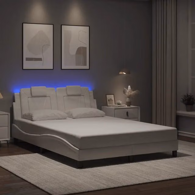 Letto Giroletto Viana vidaXL Bianco con Illuminazione LED e Porta USB L/P: 120 x 200 cm – 1