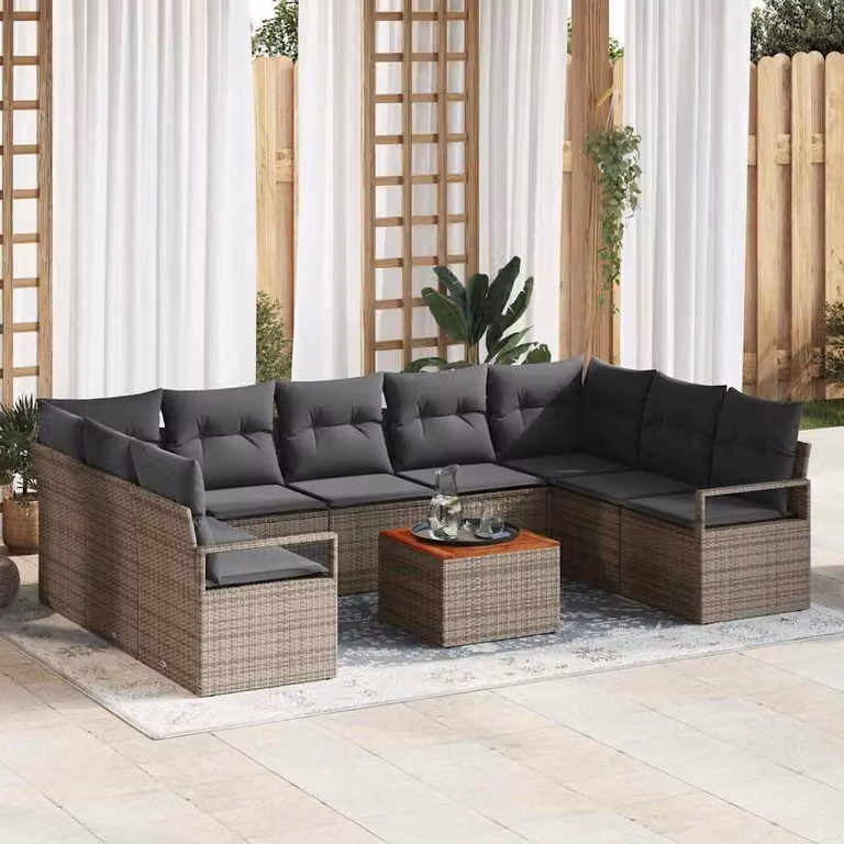 Maison Exclusive - Set Divano da Giardino 10 pcs Grigio polyrattan
