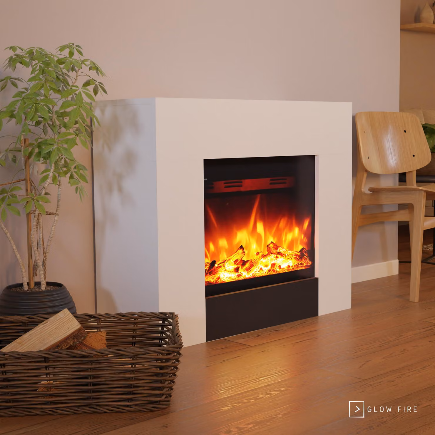 Camino elettrico a pavimento - 1500 Watt - Vetro, legno, metallo