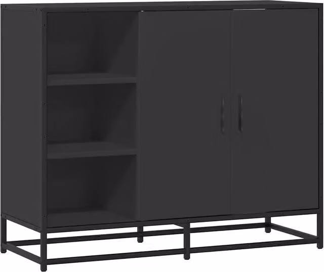 Credenza Buffet in Legno Multistrato e Metallo Stile Industrial Nera L: 92 cm, P: 35 cm, H: 76 cm