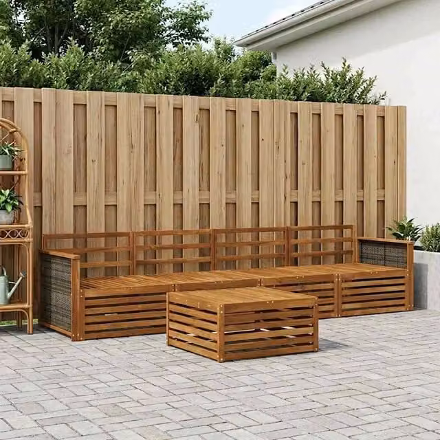 Set di divani da esterno 5 pz Naturale Legno di Acacia Massello 3382987