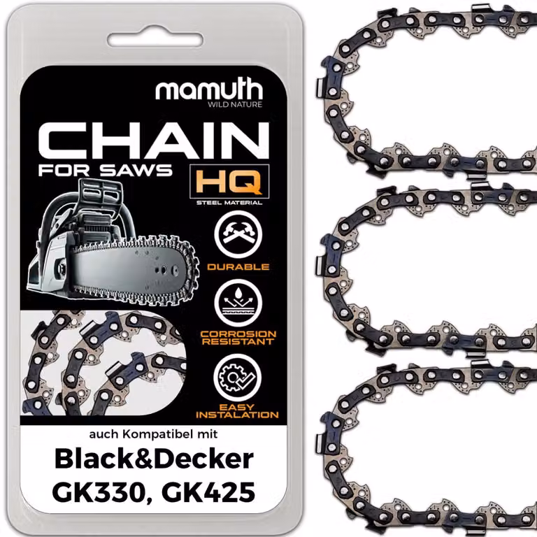 3 catene per motosega, lunghezza 40 cm, spessore 1,3 mm, passo 3/8", modello 56 TG, compatibili con le motoseghe Black&Decker GK330 e GK425