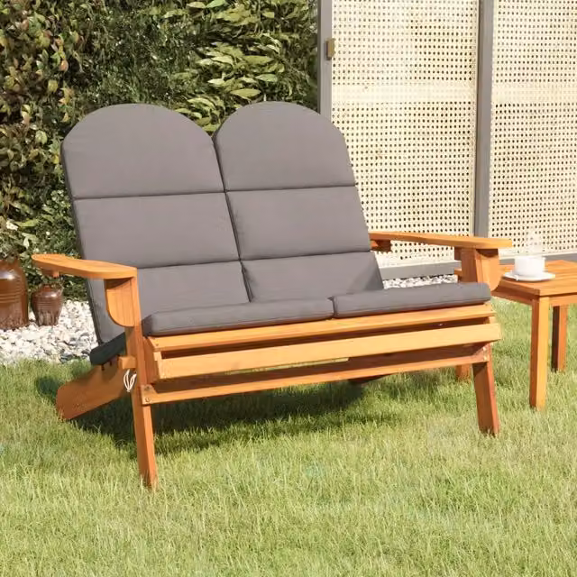 Panchina da giardino stile Adirondack vidaXL in legno di acacia massello con cuscini grigi, L: 126 cm – 1