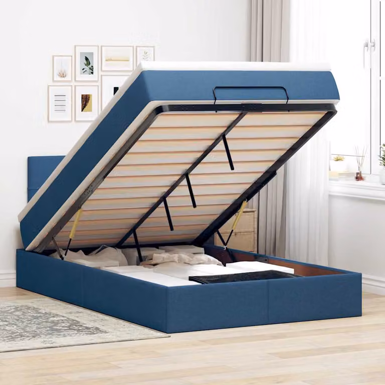 vidaXL Pouf Letto con Materasso, Illuminazione LED Sottostante e Porta USB, Blu e Bianco, L/P/H: 120 x 200 x 88 cm