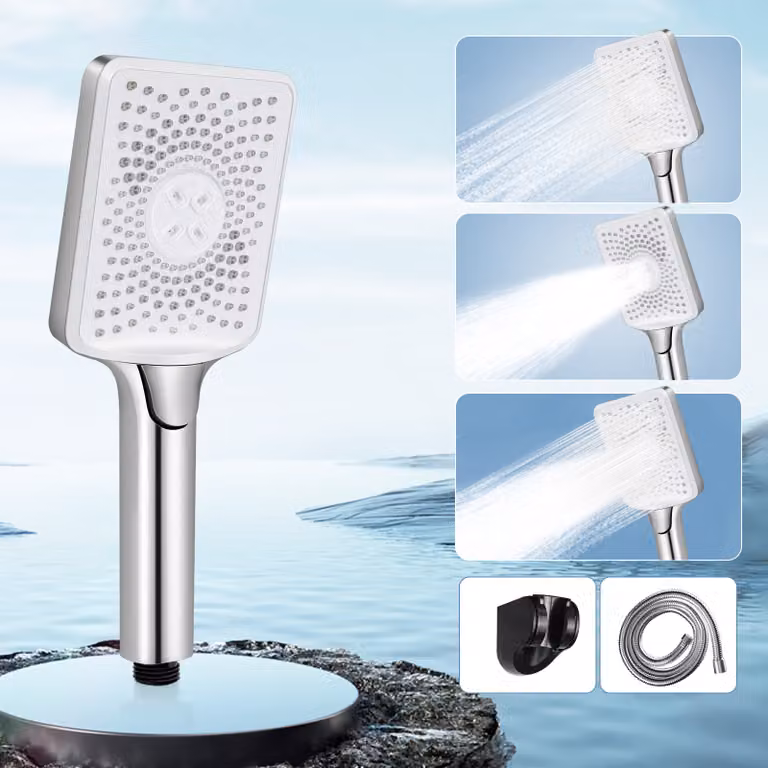 ZMH Soffione doccia rotondo in nichel Doccia a mano risparmio d'acqua con 3 getti doccia a mano grande pressione crescente, doccia ad alta efficienza energetica con 1,5 m tubo bagno