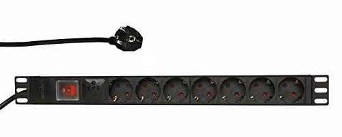 Ciabatta multipresa a 7 prese - Alloggiamento in alluminio da 19 pollici - 230 Volt, 16 Ampere - Colore nero