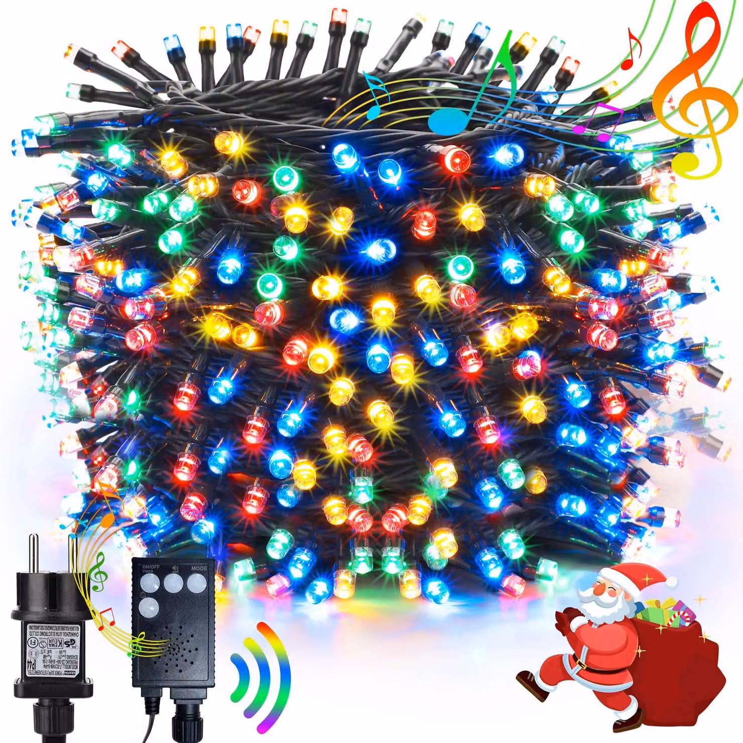 Catena luminosa con musica, 20 metri, 200 LED, multicolore, 8 modalità, funzione di memorizzazione