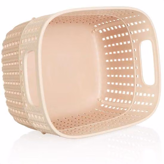 3 grandi contenitori in plastica grigio/menta/rosa con manici