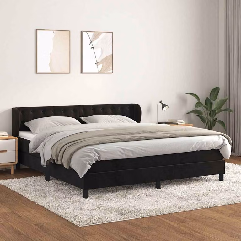 vidaXL Giroletto a Molle con Materasso in Velluto Nero L/P/H: 160 x 200 x 88 cm