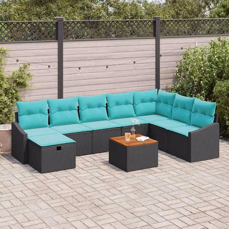 Maison Exclusive - Set da giardino composto da 9 pezzi, divano in rattan sintetico nero