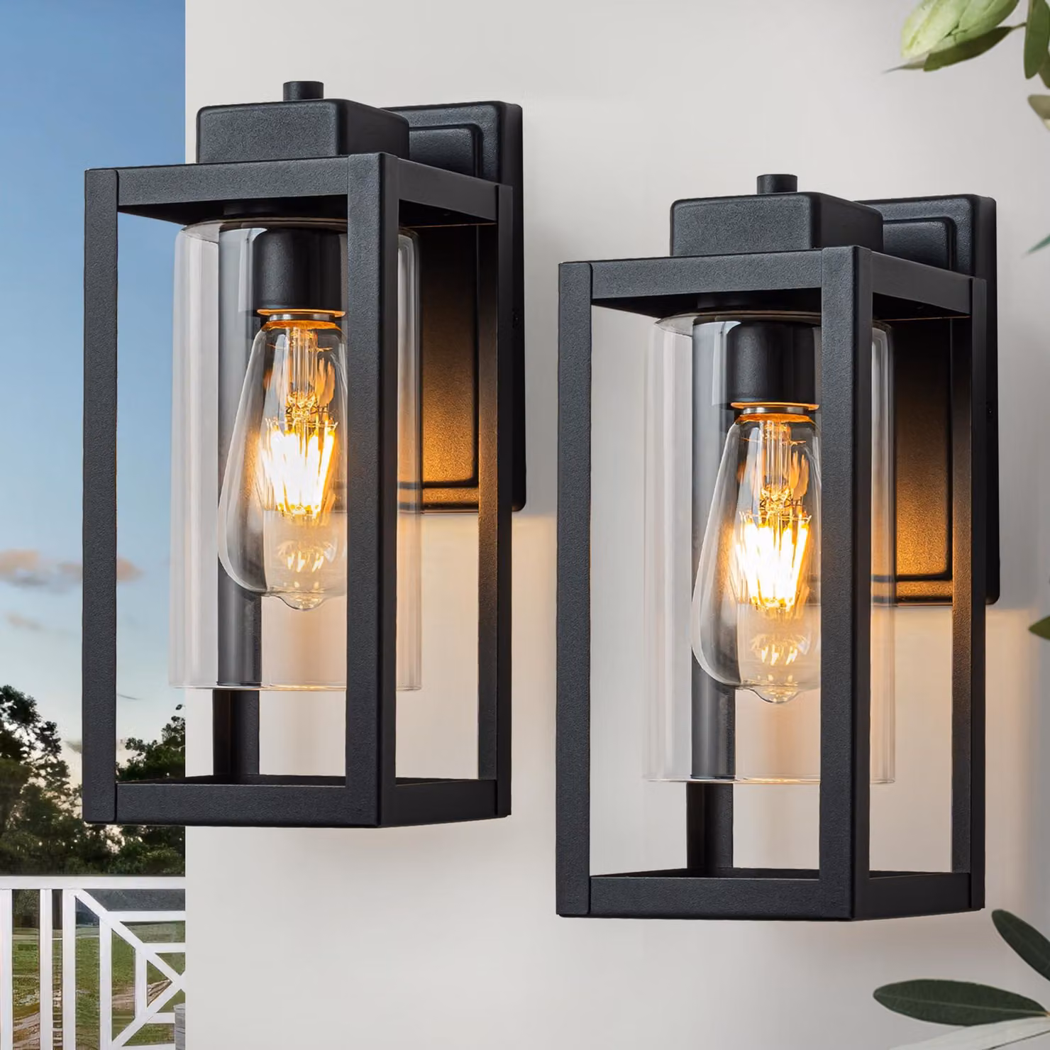 Lampada da parete E27 per esterni, set da 2, colore nero opaco, vetro, grado di protezione IP44