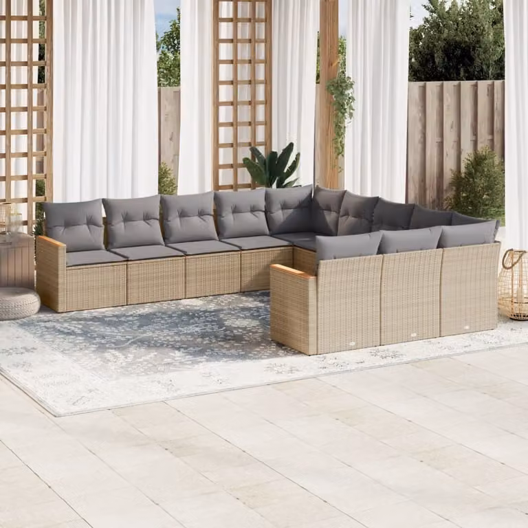 Maison Exclusive - Set Divano da Giardino 11 pz con Cuscini Beige Misto Polyrattan