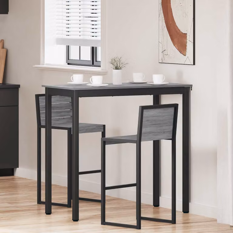 vidaXL Tavolo Bar Moderno Rettangolare in MDF Laminato e Metallo, Grigio e Nero, L: 110 cm, P: 55 cm, H: 105 cm