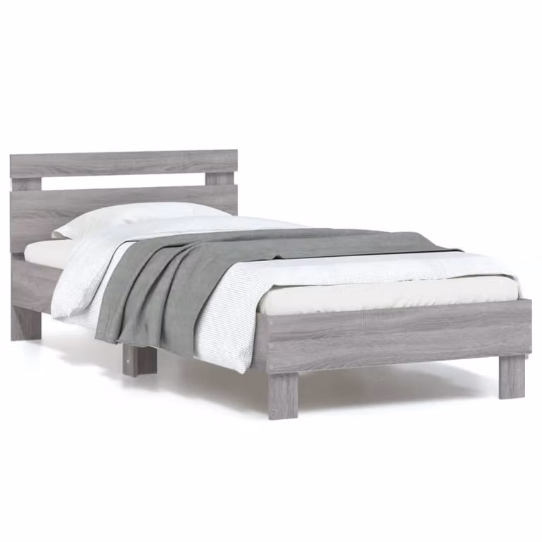 vidaXL Giroletto con Testiera, Illuminazione LED e Porta USB, Grigio, L/P/H: 90 x 190 x 95 cm