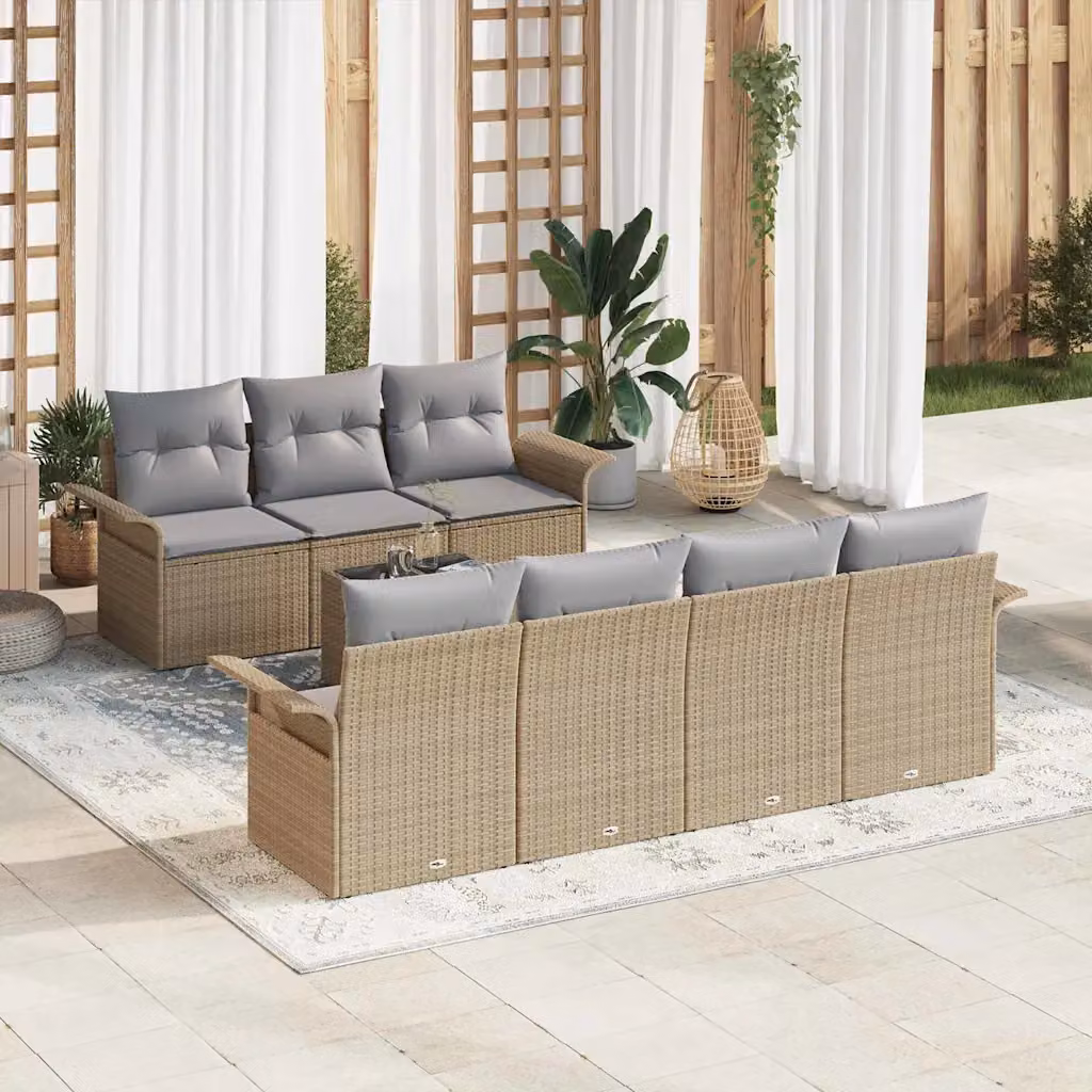 Set Divano da Giardino vidaXL 8 Pezzi Beige con Cuscini e Tavolino in Polyrattan e Acciaio – 1