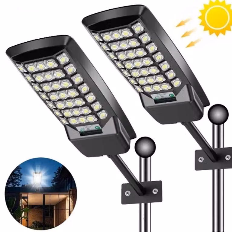 Lampada solare per esterni - Faretti a LED da parete - 800W - Confezione da 2 - Sensore di movimento - Grado di protezione IP65 - Telecomando - Ampio angolo di illuminazione