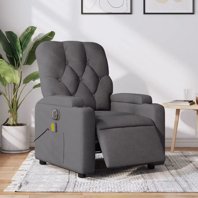vidaXL Poltrona Reclinabile Elettrica con Massaggio in Tessuto Grigio