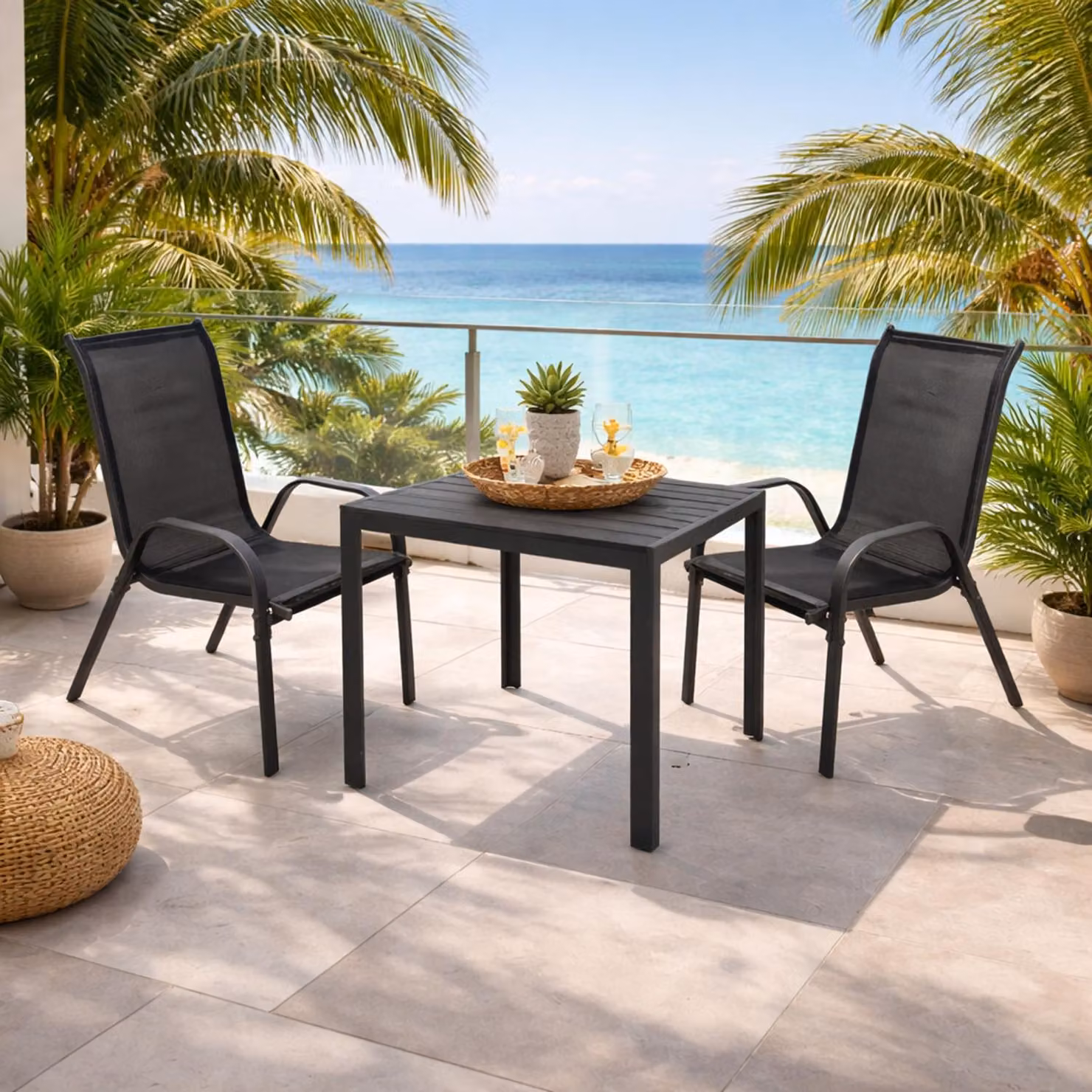 Set da giardino Set di sedute 3 pezzi L80xL80xH74cm Non-Legno Antracite